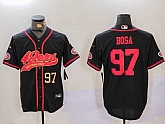 Men's San Francisco 49ers #97 Nick Bosa Black With Patch Cool Base Stitched Baseball Jersey,baseball caps,new era cap wholesale,wholesale hats